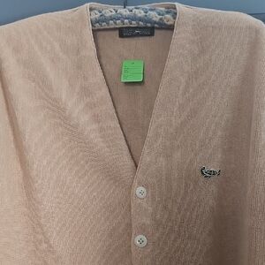 70s Turtle Cardigan Sweater Challenger Large Tan Men Mid Century Modern